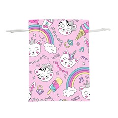 Beautiful Cute Animals Pattern Pink Lightweight Drawstring Pouch (l) by Vaneshart