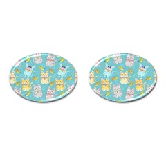 Vector Seamless Pattern With Colorful Cats Fish Cufflinks (oval)