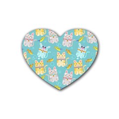 Vector Seamless Pattern With Colorful Cats Fish Rubber Coaster (heart)  by Vaneshart