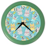 Vector Seamless Pattern With Colorful Cats Fish Color Wall Clock Front