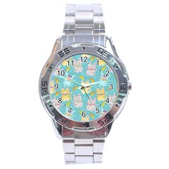 Vector Seamless Pattern With Colorful Cats Fish Stainless Steel Analogue Watch by Vaneshart