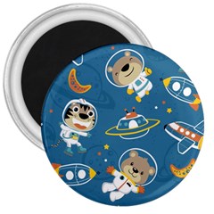 Seamless Pattern Funny Astronaut Outer Space Transportation 3  Magnets by Vaneshart