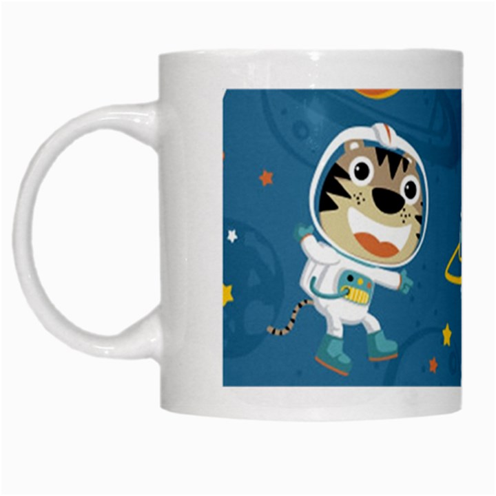 Seamless Pattern Funny Astronaut Outer Space Transportation White Mugs