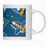 Seamless Pattern Funny Astronaut Outer Space Transportation White Mugs Right