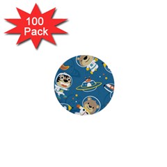 Seamless Pattern Funny Astronaut Outer Space Transportation 1  Mini Buttons (100 Pack)  by Vaneshart