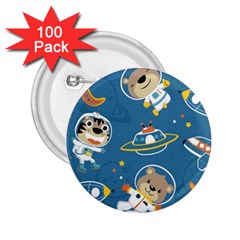 Seamless Pattern Funny Astronaut Outer Space Transportation 2 25  Buttons (100 Pack)  by Vaneshart