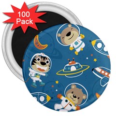 Seamless Pattern Funny Astronaut Outer Space Transportation 3  Magnets (100 Pack) by Vaneshart