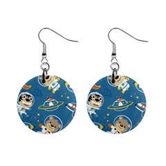 Seamless Pattern Funny Astronaut Outer Space Transportation Mini Button Earrings by Vaneshart