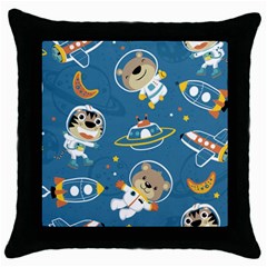 Seamless Pattern Funny Astronaut Outer Space Transportation Throw Pillow Case (black) by Vaneshart