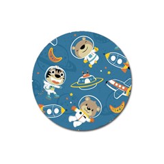 Seamless Pattern Funny Astronaut Outer Space Transportation Magnet 3  (round) by Vaneshart