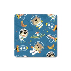 Seamless Pattern Funny Astronaut Outer Space Transportation Square Magnet by Vaneshart