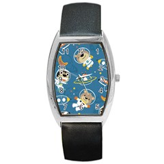 Seamless Pattern Funny Astronaut Outer Space Transportation Barrel Style Metal Watch by Vaneshart