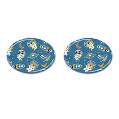 Seamless Pattern Funny Astronaut Outer Space Transportation Cufflinks (oval) by Vaneshart