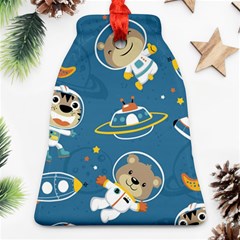 Seamless Pattern Funny Astronaut Outer Space Transportation Bell Ornament (two Sides)