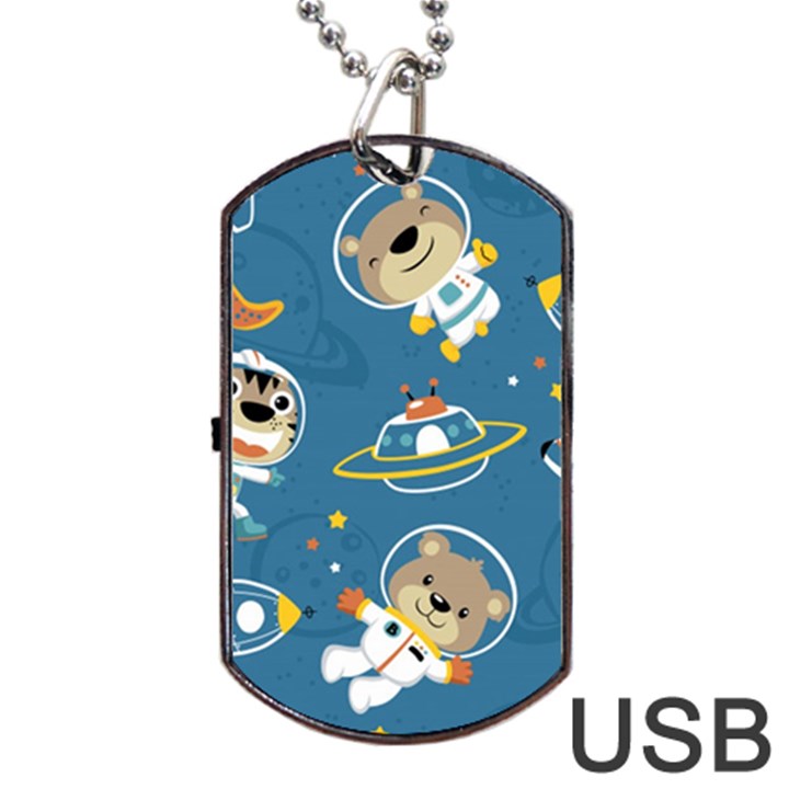 Seamless Pattern Funny Astronaut Outer Space Transportation Dog Tag USB Flash (Two Sides)