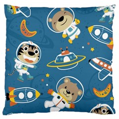 Seamless Pattern Funny Astronaut Outer Space Transportation Large Cushion Case (one Side) by Vaneshart