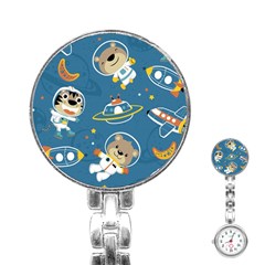 Seamless Pattern Funny Astronaut Outer Space Transportation Stainless Steel Nurses Watch by Vaneshart