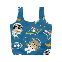 Seamless Pattern Funny Astronaut Outer Space Transportation Full Print Recycle Bag (m) by Vaneshart