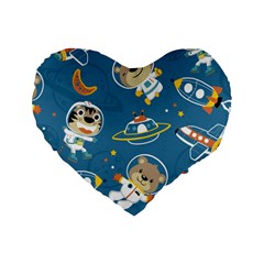 Seamless Pattern Funny Astronaut Outer Space Transportation Standard 16  Premium Flano Heart Shape Cushions