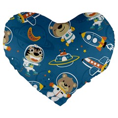 Seamless Pattern Funny Astronaut Outer Space Transportation Large 19  Premium Flano Heart Shape Cushions by Vaneshart