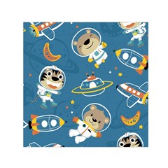 Seamless Pattern Funny Astronaut Outer Space Transportation Small Satin Scarf (square) by Vaneshart