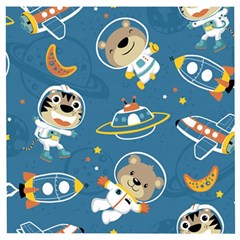 Seamless Pattern Funny Astronaut Outer Space Transportation Wooden Puzzle Square by Vaneshart