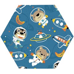 Seamless Pattern Funny Astronaut Outer Space Transportation Wooden Puzzle Hexagon by Vaneshart