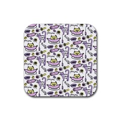 Hand Drawn Cute Cat Pattern Rubber Coaster (square) 