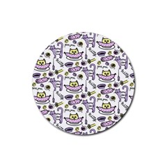 Hand Drawn Cute Cat Pattern Rubber Coaster (round)  by Vaneshart