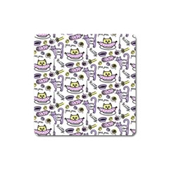 Hand Drawn Cute Cat Pattern Square Magnet by Vaneshart