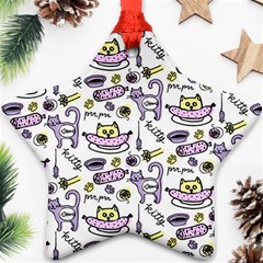 Hand Drawn Cute Cat Pattern Star Ornament (two Sides) by Vaneshart