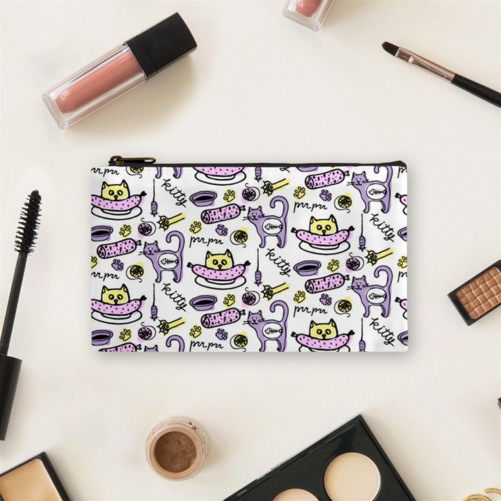 Hand Drawn Cute Cat Pattern Cosmetic Bag (Small)