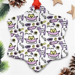 Hand Drawn Cute Cat Pattern Ornament (snowflake) by Vaneshart