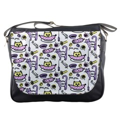 Hand Drawn Cute Cat Pattern Messenger Bag by Vaneshart