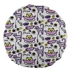 Hand Drawn Cute Cat Pattern Large 18  Premium Round Cushions by Vaneshart