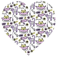 Hand Drawn Cute Cat Pattern Wooden Puzzle Heart by Vaneshart