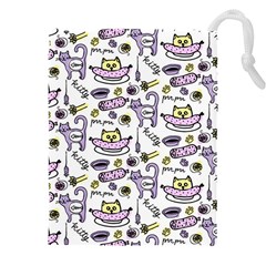 Hand Drawn Cute Cat Pattern Drawstring Pouch (5xl) by Vaneshart