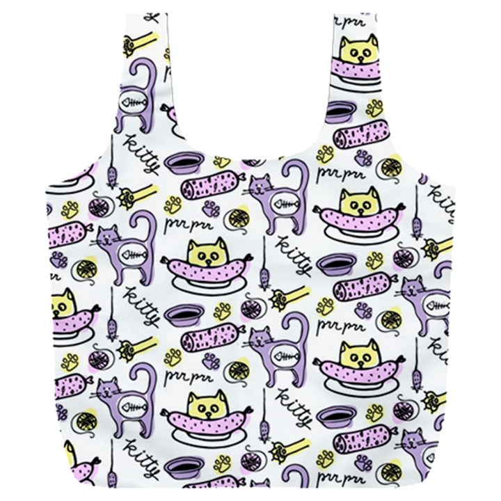 Hand Drawn Cute Cat Pattern Full Print Recycle Bag (XXXL)