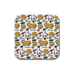 Hand Drawn Kitten Pattern With Elements Rubber Coaster (square) 