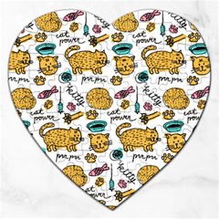 Hand Drawn Kitten Pattern With Elements Jigsaw Puzzle (heart)