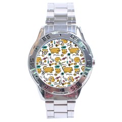 Hand Drawn Kitten Pattern With Elements Stainless Steel Analogue Watch by Vaneshart