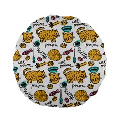 Hand Drawn Kitten Pattern With Elements Standard 15  Premium Round Cushions by Vaneshart