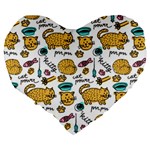 Hand Drawn Kitten Pattern With Elements Large 19  Premium Flano Heart Shape Cushions Back