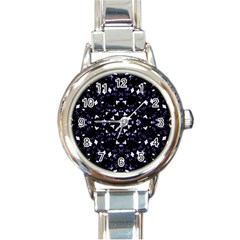 Dark Blue Ornament Pattern Design Round Italian Charm Watch