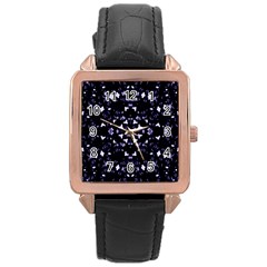 Dark Blue Ornament Pattern Design Rose Gold Leather Watch 