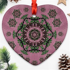 Sakura Wreath And Cherry Blossoms In Harmony Heart Ornament (two Sides) by pepitasart