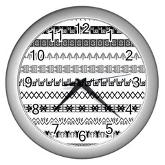 Borders Ikat Ethnic Frame Tribal Wall Clock (silver) by Wegoenart