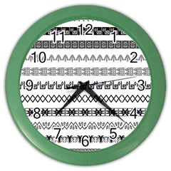 Borders Ikat Ethnic Frame Tribal Color Wall Clock by Wegoenart