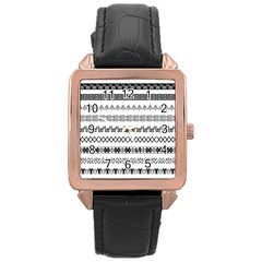 Borders Ikat Ethnic Frame Tribal Rose Gold Leather Watch  by Wegoenart