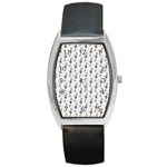 Musical Notes Pattern Barrel Style Metal Watch Front